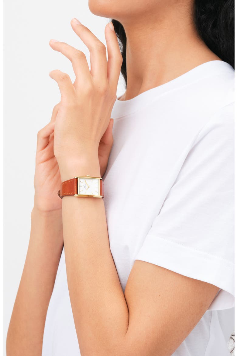 Tank Leather Strap Watch, 32mm x 22mm, Alternate, color, GOLD