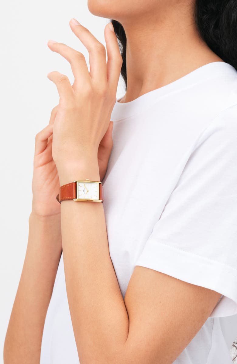 Daniel Wellington Tank Leather Strap Watch, 32mm x 22mm, Alternate, color, Gold