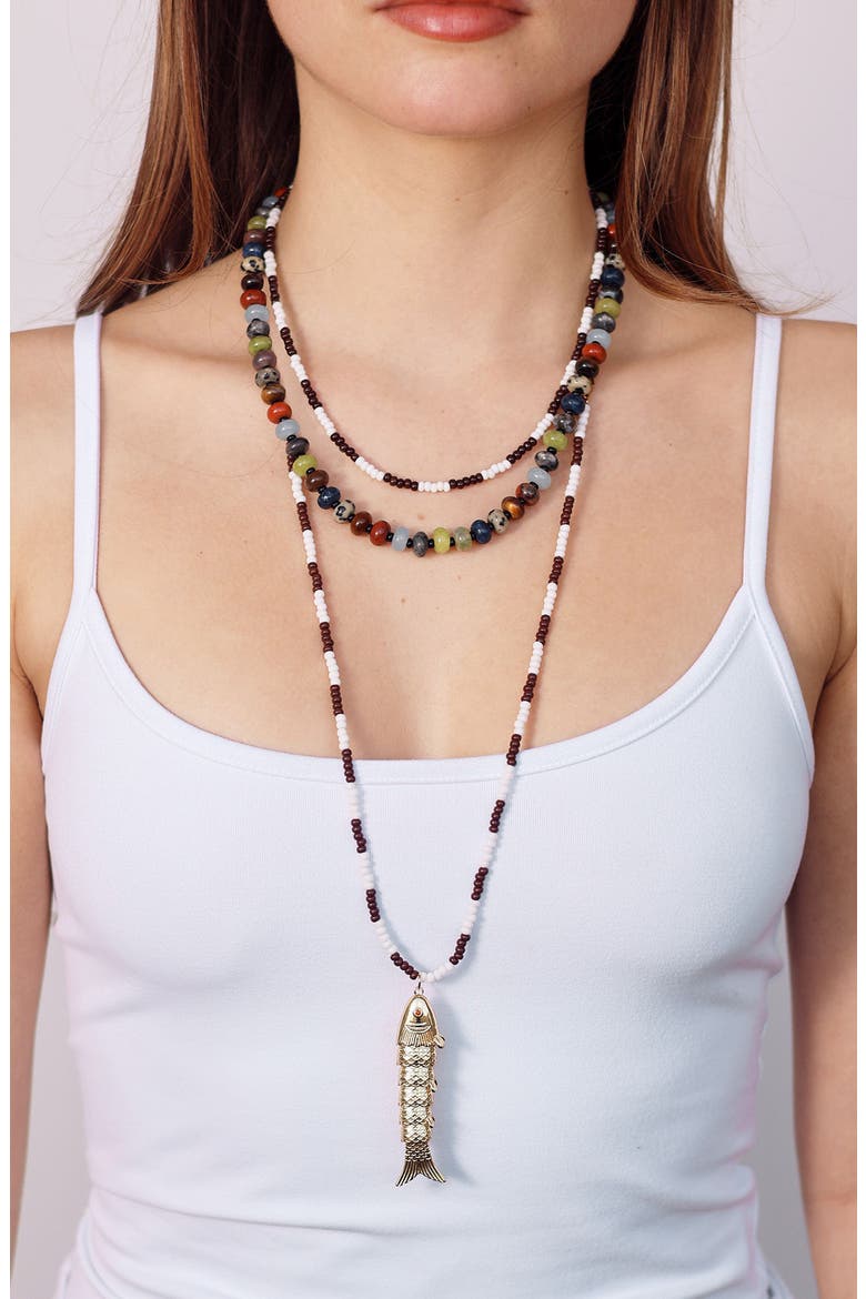 Bait Pendant Necklace, Alternate, color, BROWN