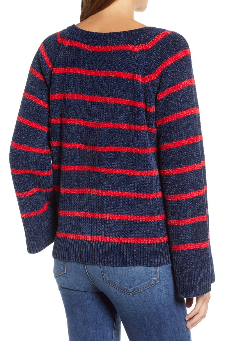 Stripe V-Neck Sweater, Alternate, color, NAVY/ RED