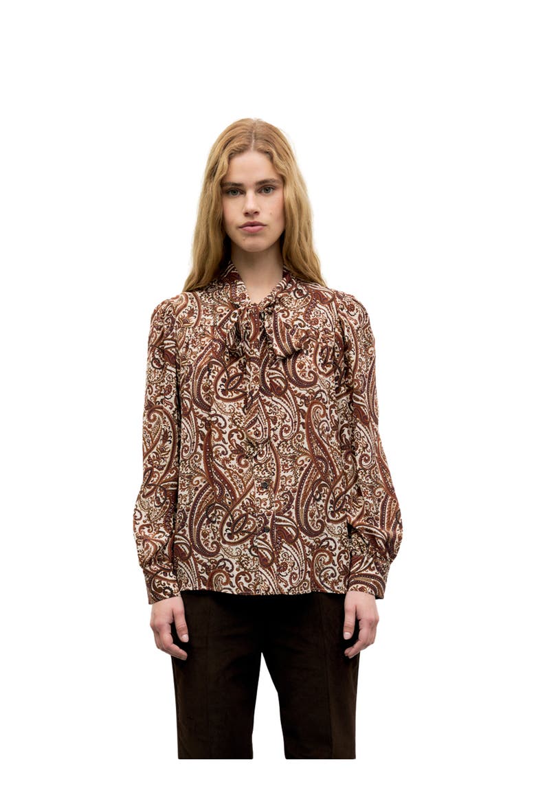 Lisie Tie Neck Paisley Shirt, Main, color, Caramel