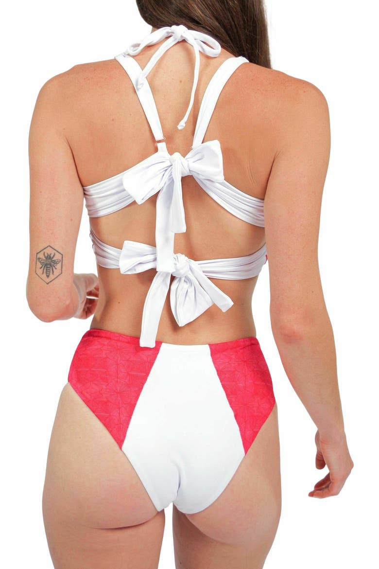 Massi Bikini Bottom With Color-Blocked Tile Pattern, Alternate, color, White and Red