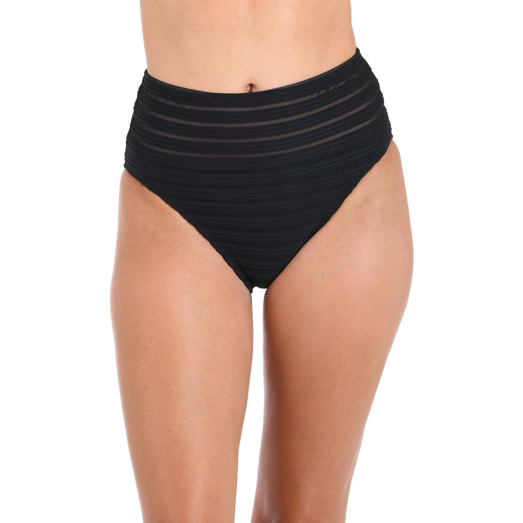 La Blanca Fluid Lines High Waist Bikini Bottoms in Black