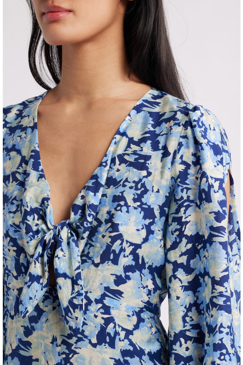 Floral Long Sleeve Tie Front Maxi Dress, Alternate, color, BLUE- GREEN BECCA FLORAL
