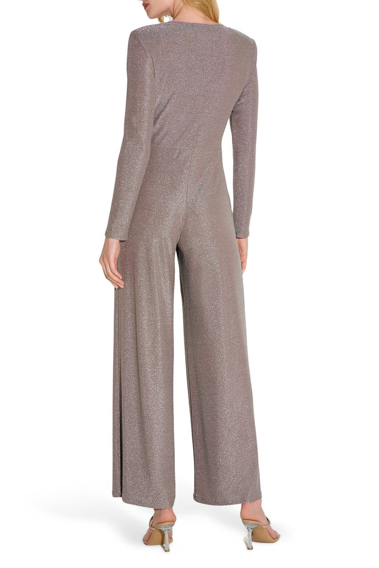 Twist Front Metallic Long Sleeve Jumpsuit, Alternate, color, TAUPE