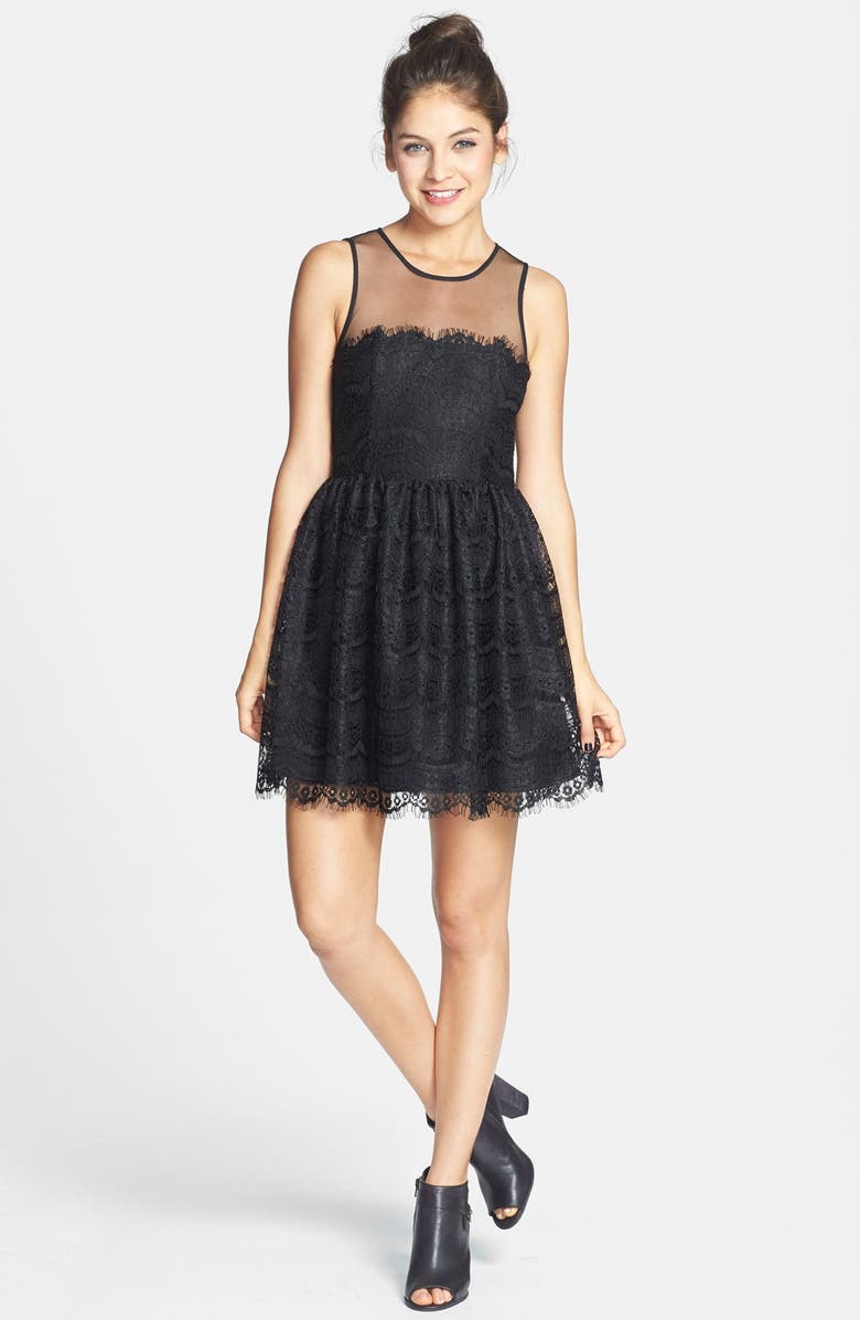 En Crème Eyelash Lace Skater Dress, Alternate, color,