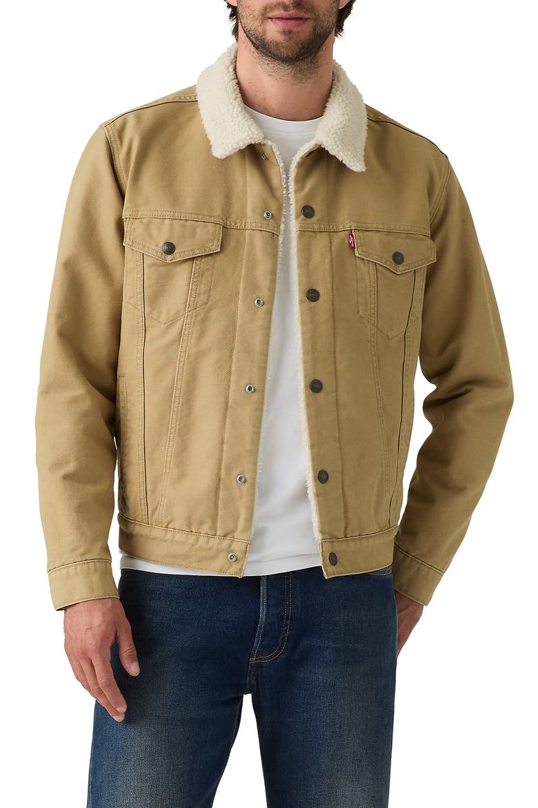 Type 3 Faux Shearling Trim Trucker Jacket, Main, color, HARVEST GOLD