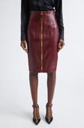 Balmain Zipped High Waist Lambskin Leather Pencil Skirt