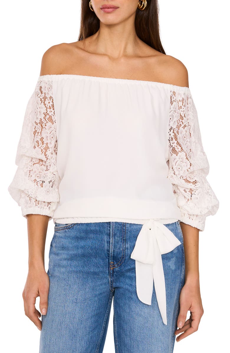 Vince Camuto Lace Sleeve Off the Shoulder Top, Main, color, New Ivory