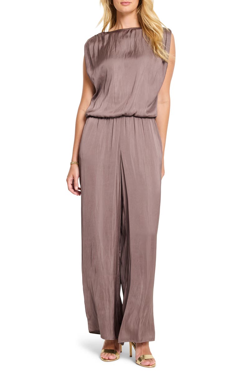 NIC+ZOE Glossy Sheen Ruched Satin Sleeveless Top, Alternate, color, Cocoa