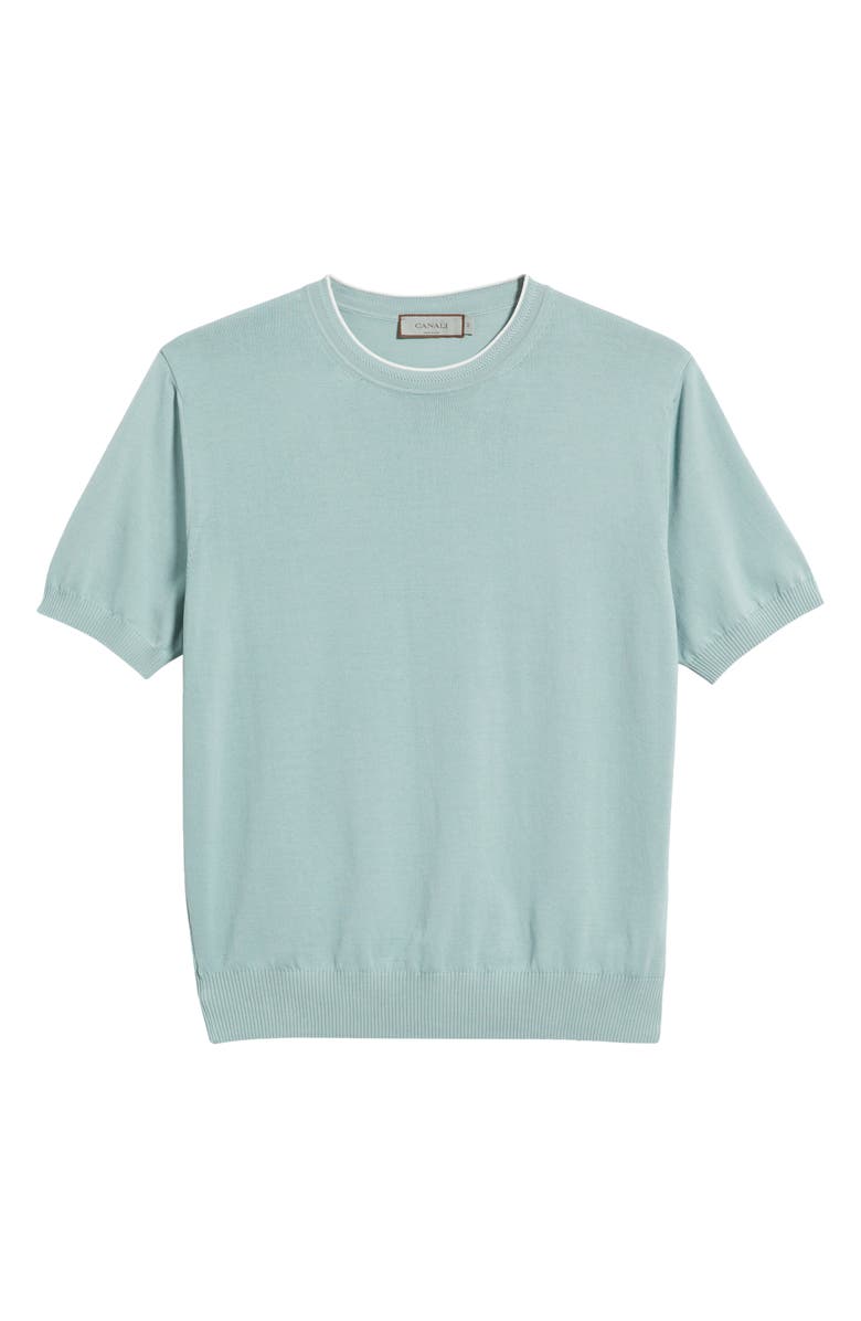Canali Short Sleeve Cotton Crewneck Sweater, Alternate, color, Green