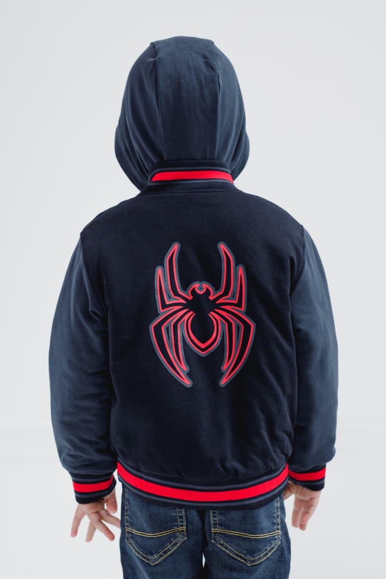 Spider-Man Varsity Hooded Bomber Jacket, Alternate, color, Black Miles Morales