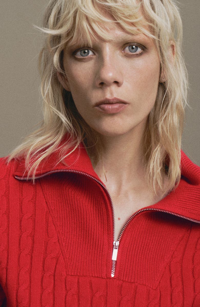 MANGO Half Zip Sweater, Alternate, color, Red