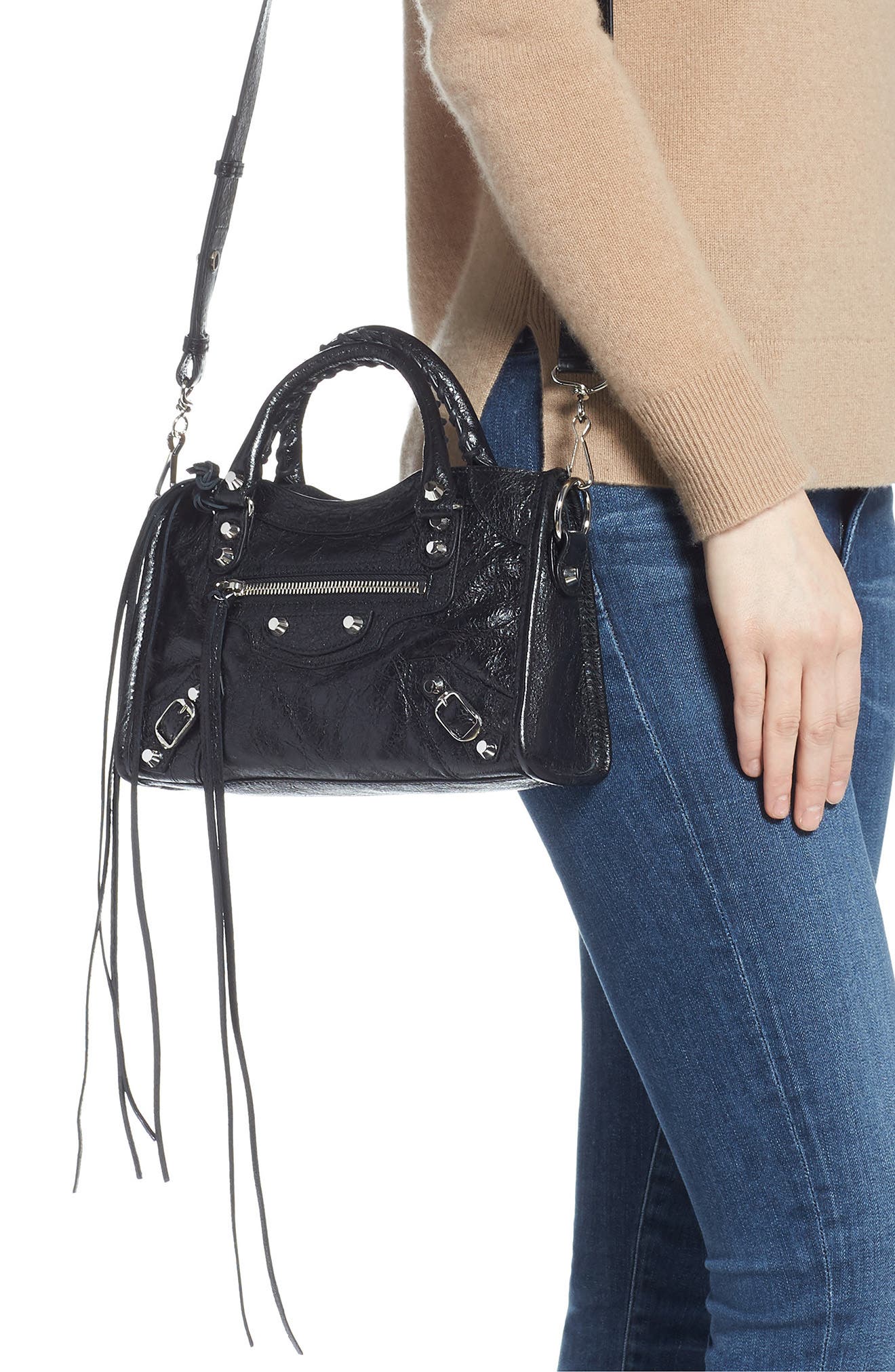 Balenciaga Mini Arena City Leather Satchel, Alternate, color, 