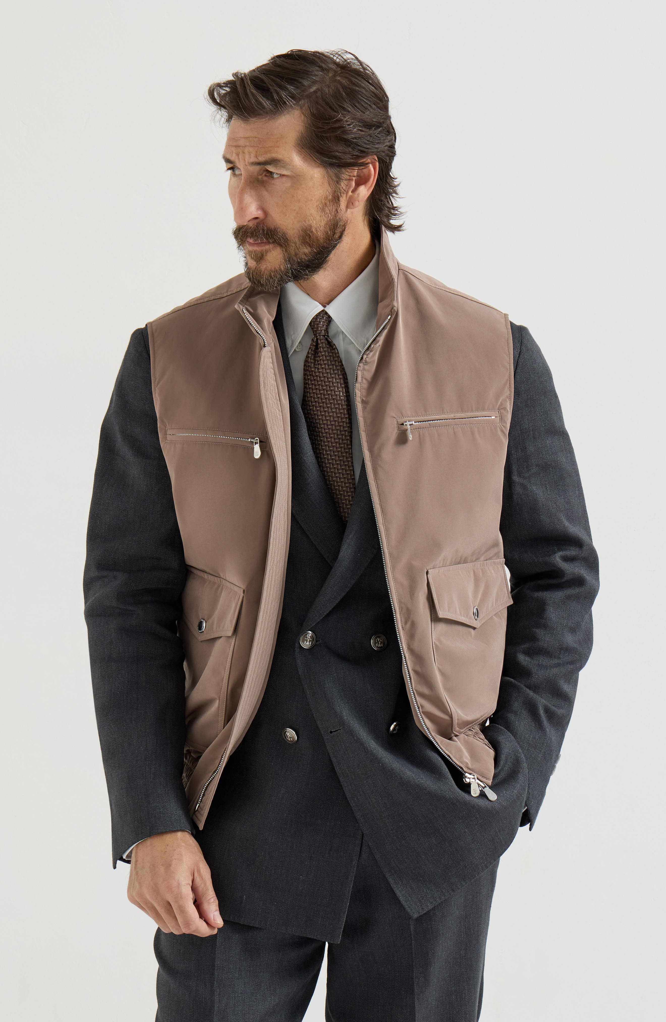 Brunello Cucinelli Nylon vest with padding in Hazelnut at Nordstrom, Size 50