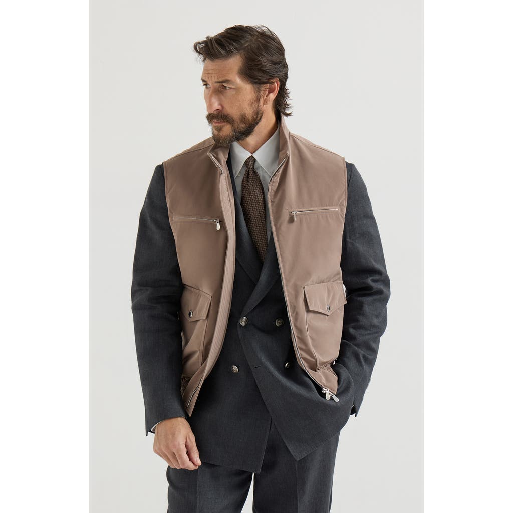 Brunello Cucinelli Nylon vest with padding in Hazelnut at Nordstrom, Size 50