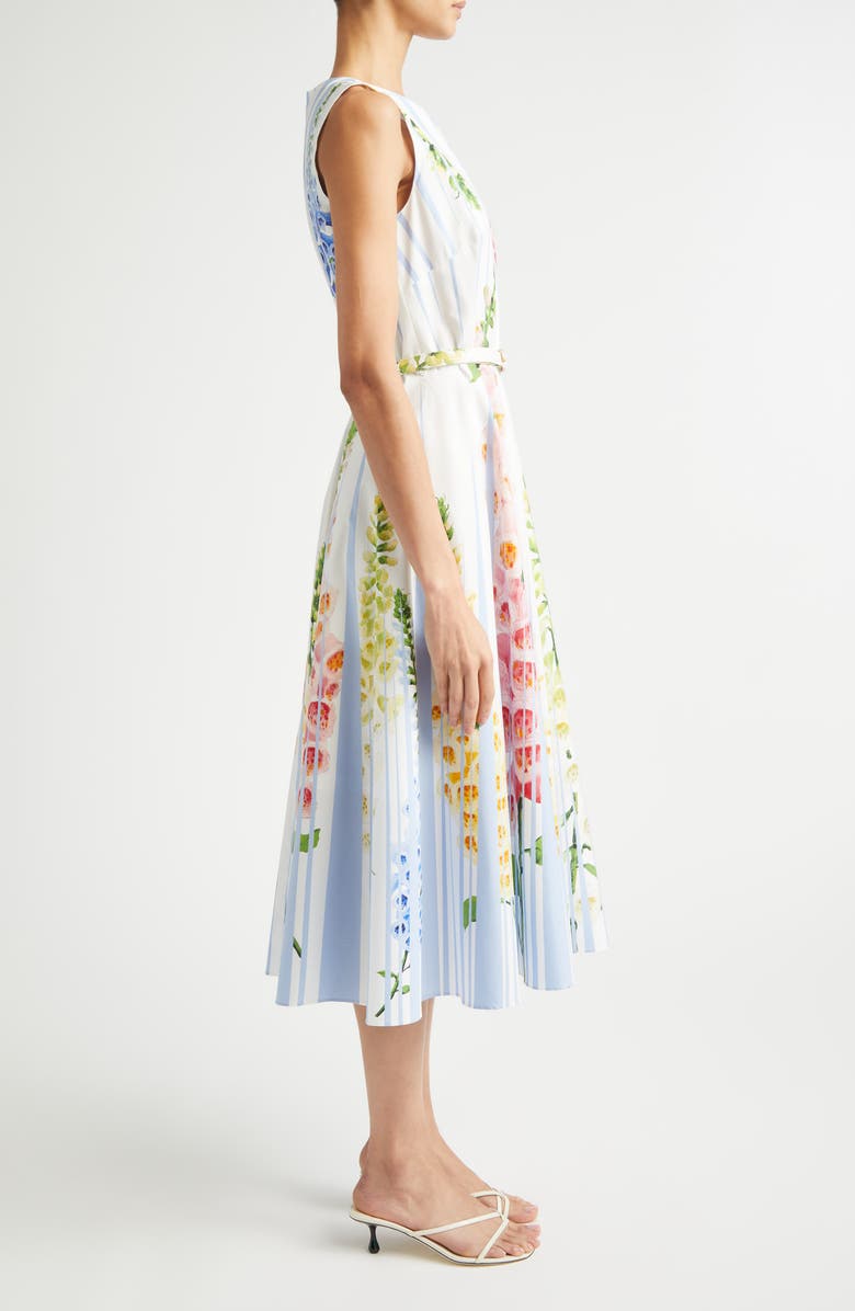 Oscar de la Renta Foxglove Sleeveless Stretch Cotton Dress, Alternate, color, Light Blue Mult