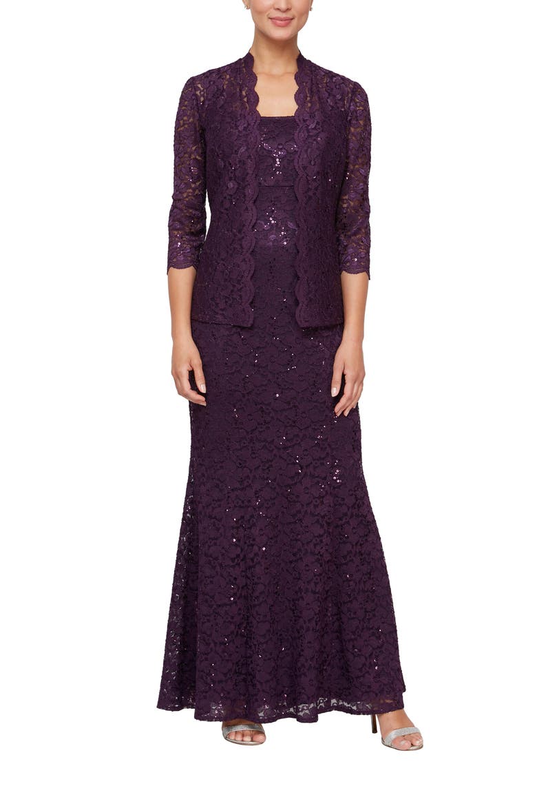 Sequin Lace A-Line Gown with Jacket, Main, color, EGG