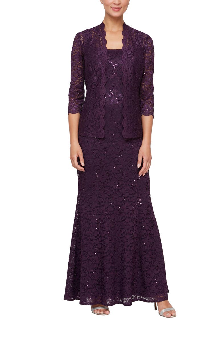 SL FASHIONS Sequin Lace A-Line Gown with Jacket, Main, color, Egg