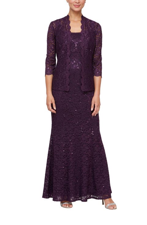 Sequin Lace A-Line Gown with Jacket