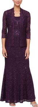 SL FASHIONS Sequin Lace A-Line Gown with Jacket