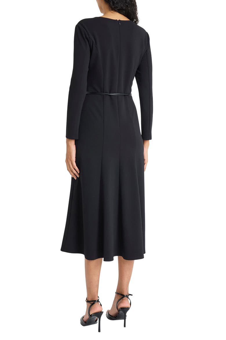 Long Sleeve Tie Waist Midi Dress, Alternate, color, BLACK
