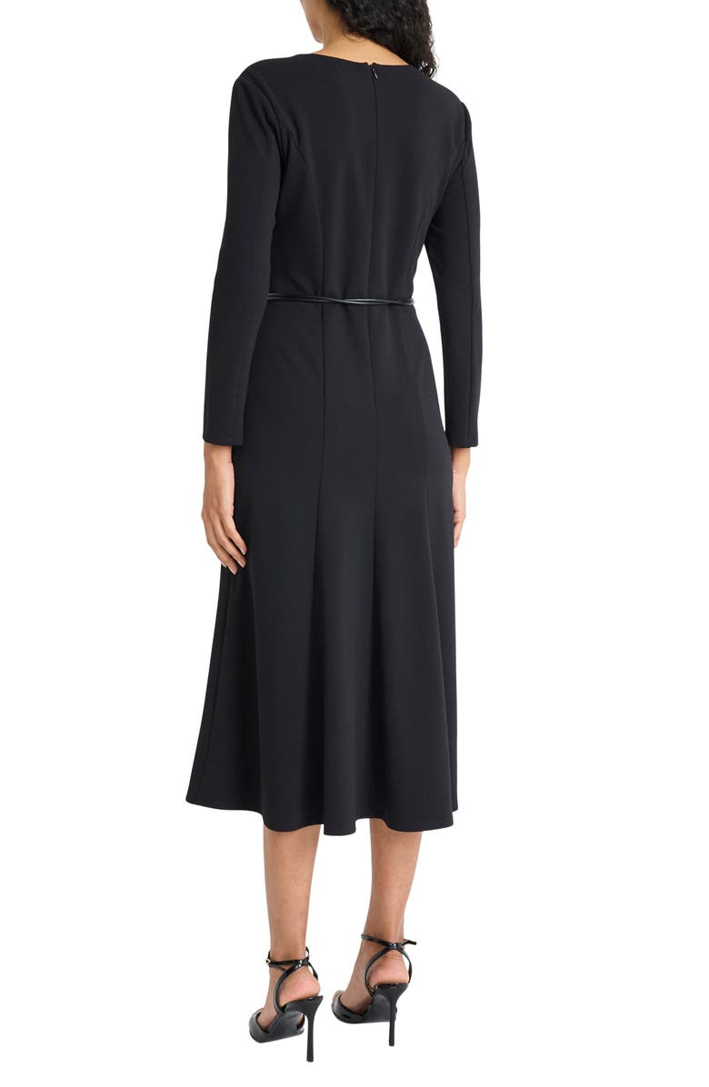 Maggy London Long Sleeve Tie Waist Midi Dress, Alternate, color, Black