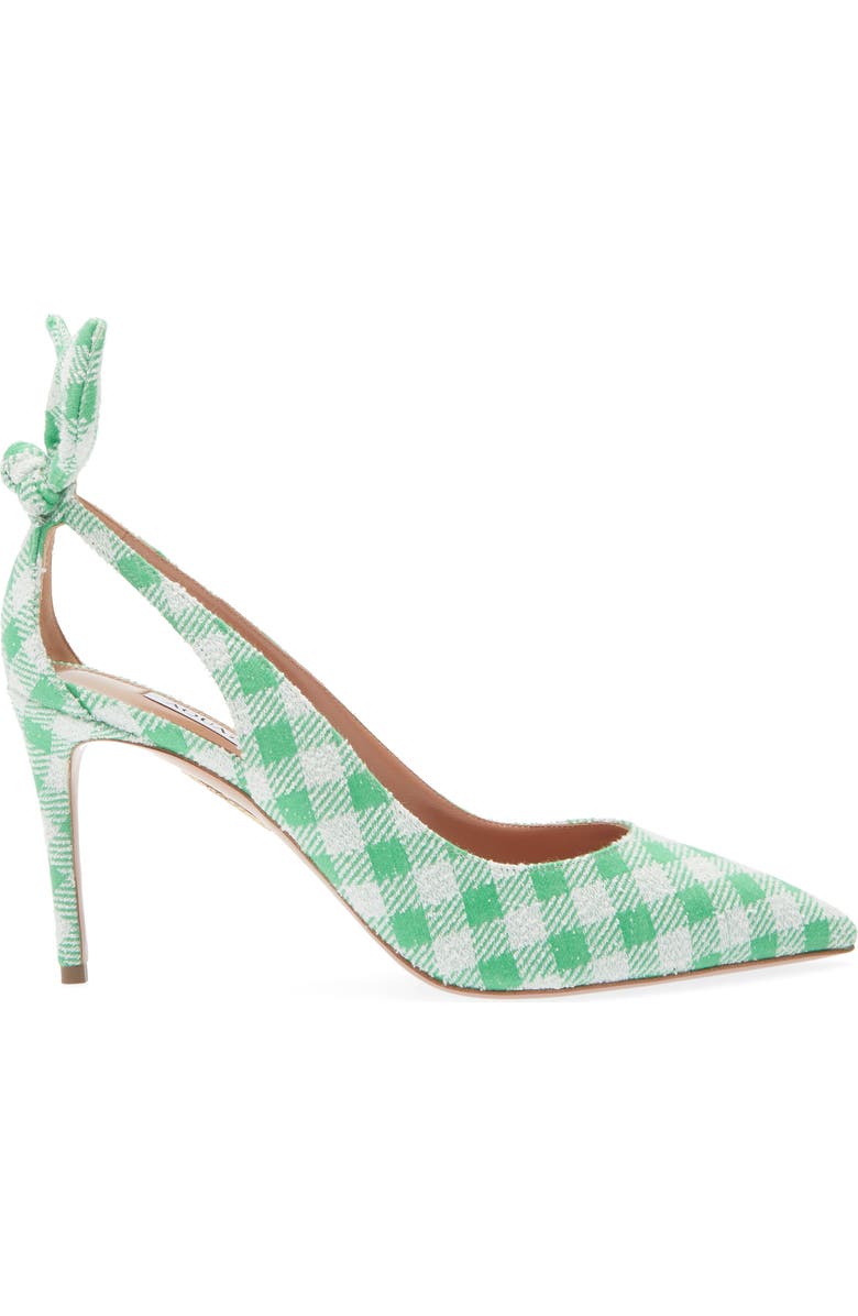 Aquazzura Gingham Bow Tie Pointed Toe Pump, Alternate, color, Palm Green
