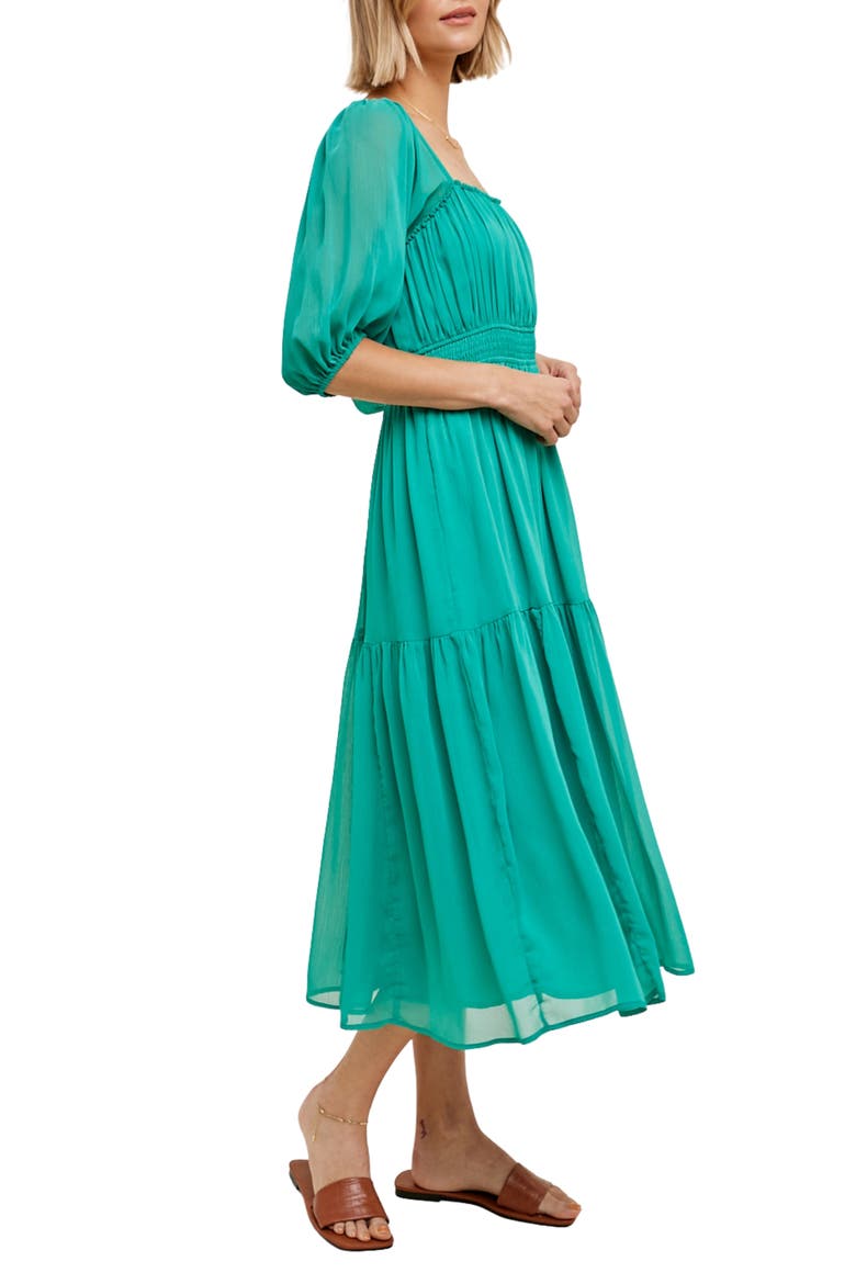Chiffon Tiered Midi Dress, Alternate, color, GREEN