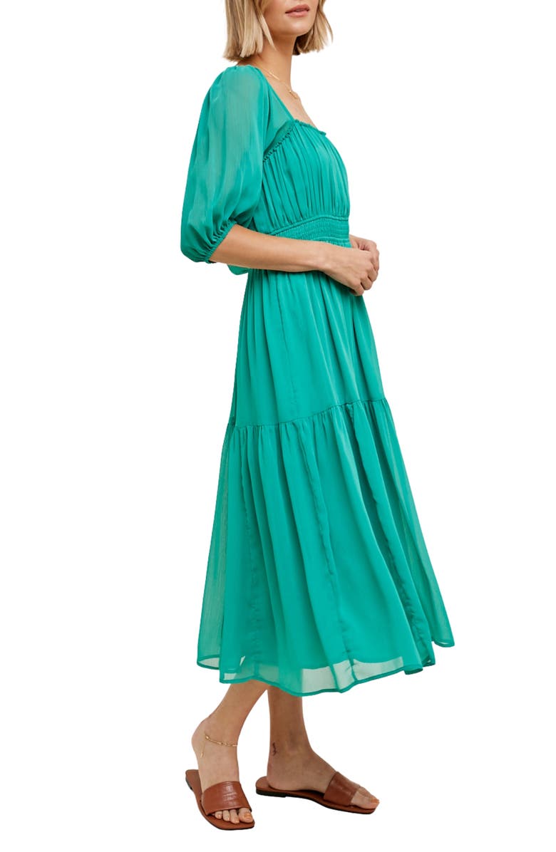 WISHLIST Chiffon Tiered Midi Dress, Alternate, color, Green