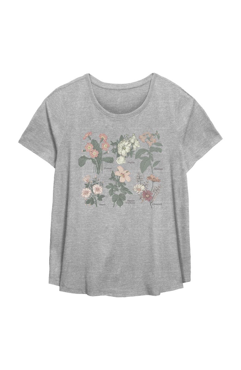 Lost Gods Women's Lost Gods Floral Grid Names Graphic T-Shirt, Main, color, Heather Gray