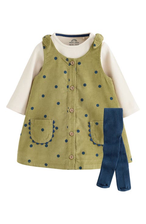 Kids' Corduroy Pinafore, Bodysuit & Tights Set
