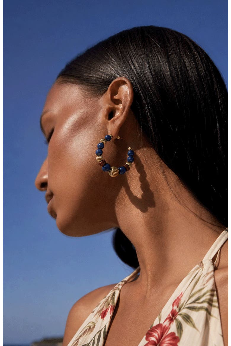 Temple Seed Hoop Earrings, Alternate, color, Gold&Blue&Red