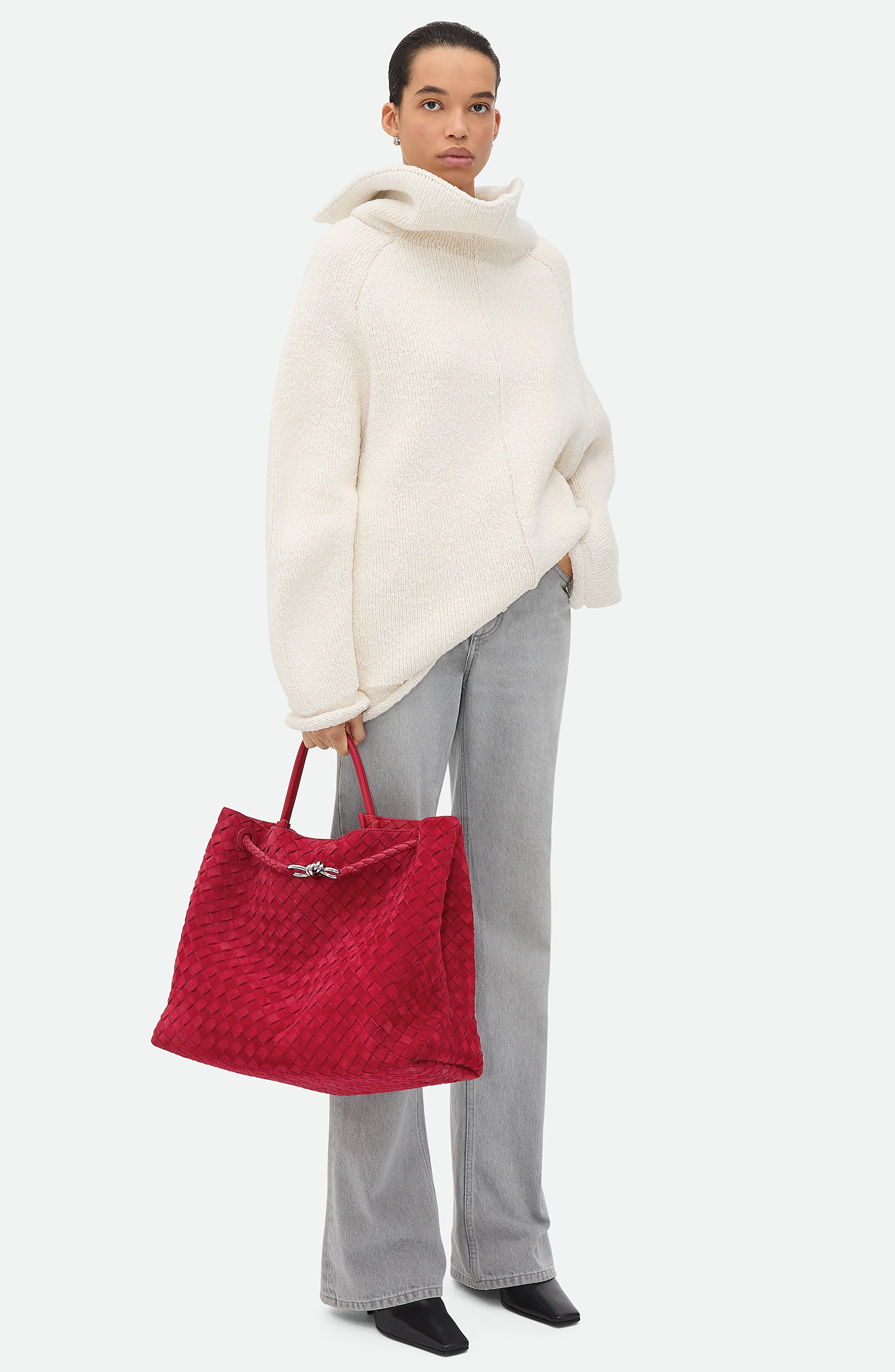 Large Andiamo Intrecciato Suede Tote, Alternate, color, NEW APPLE CANDY