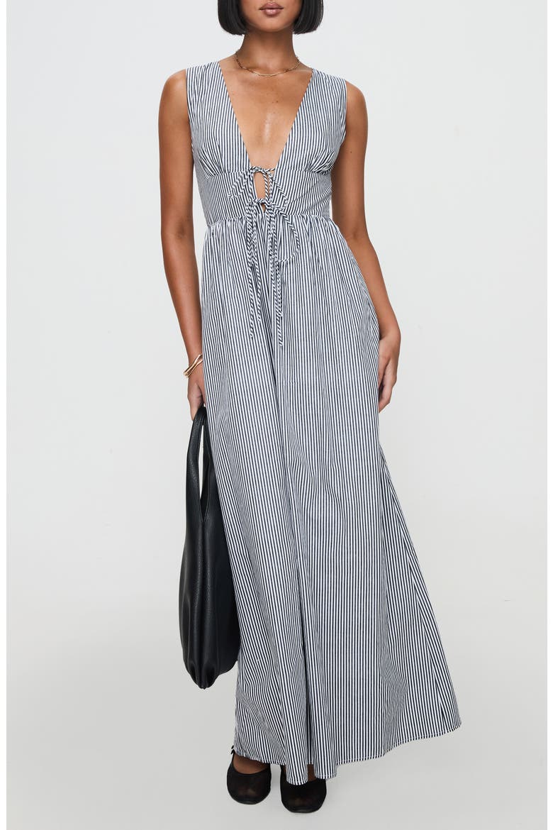 Pokey Stripe Sleeveless Cotton Maxi Dress, Main, color, BLACK / WHITE STRIPE