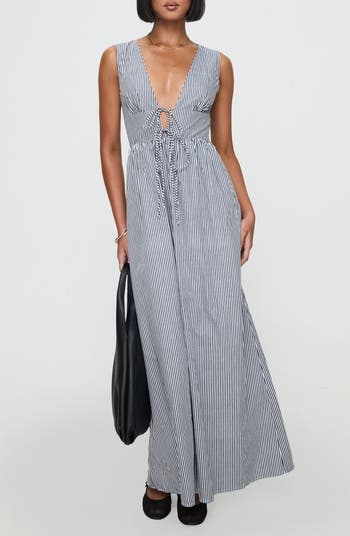 【 Princess Polly】ネイビー ギンガムチェック マキシ ドレス Pokey Maxi Dress Blue Check | Princess Polly USA