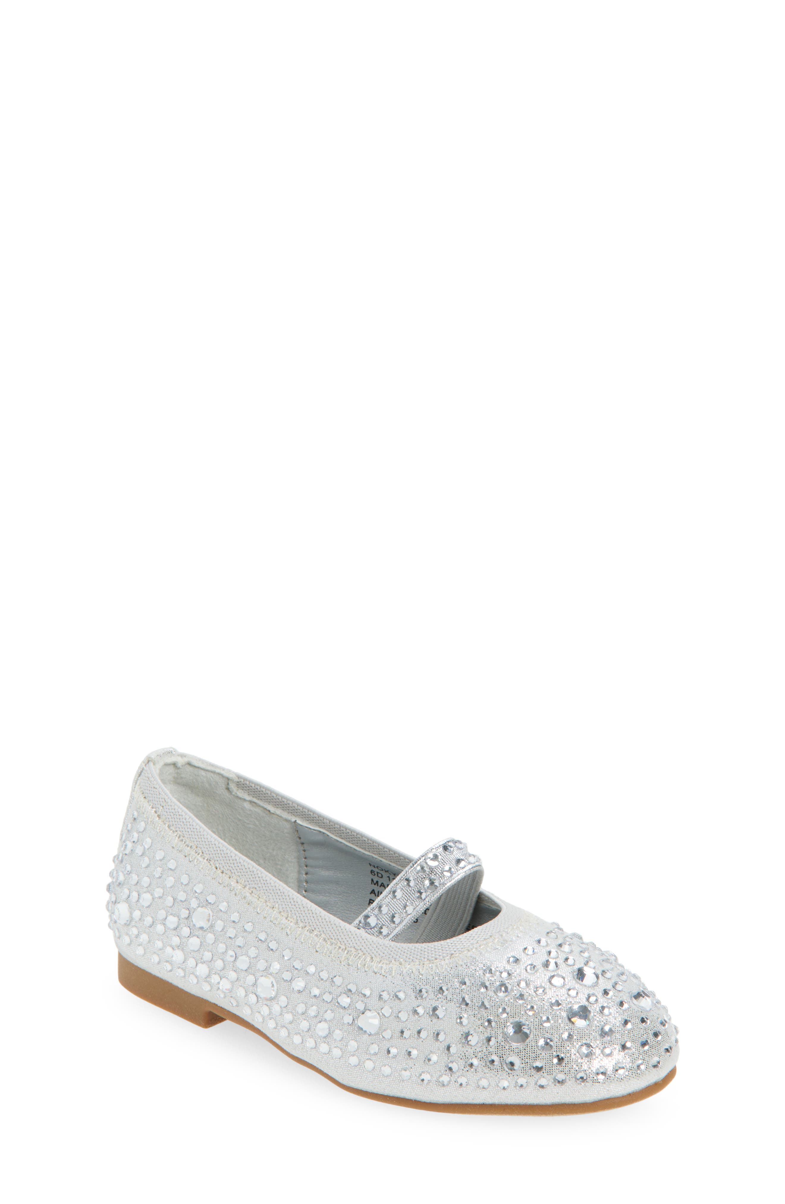 Nordstrom Kids' Kyleigh Sparkle Mary Jane Flat, Main, color, Silver Metallic