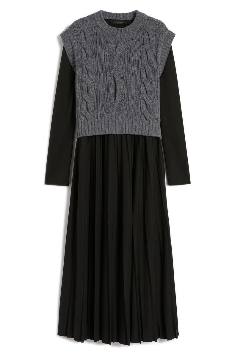 Weekend Max Mara Ebro Mixed Media Long Sleeve Sweater Maxi Dress, Alternate, color, Black