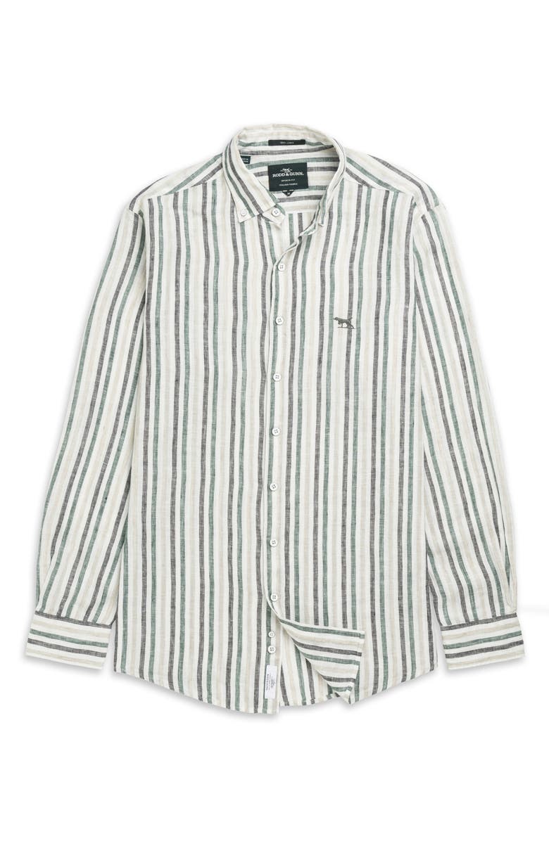 Rodd & Gunn Gimmerburn Stripe Linen Button-Up Shirt, Alternate, color, Leaf