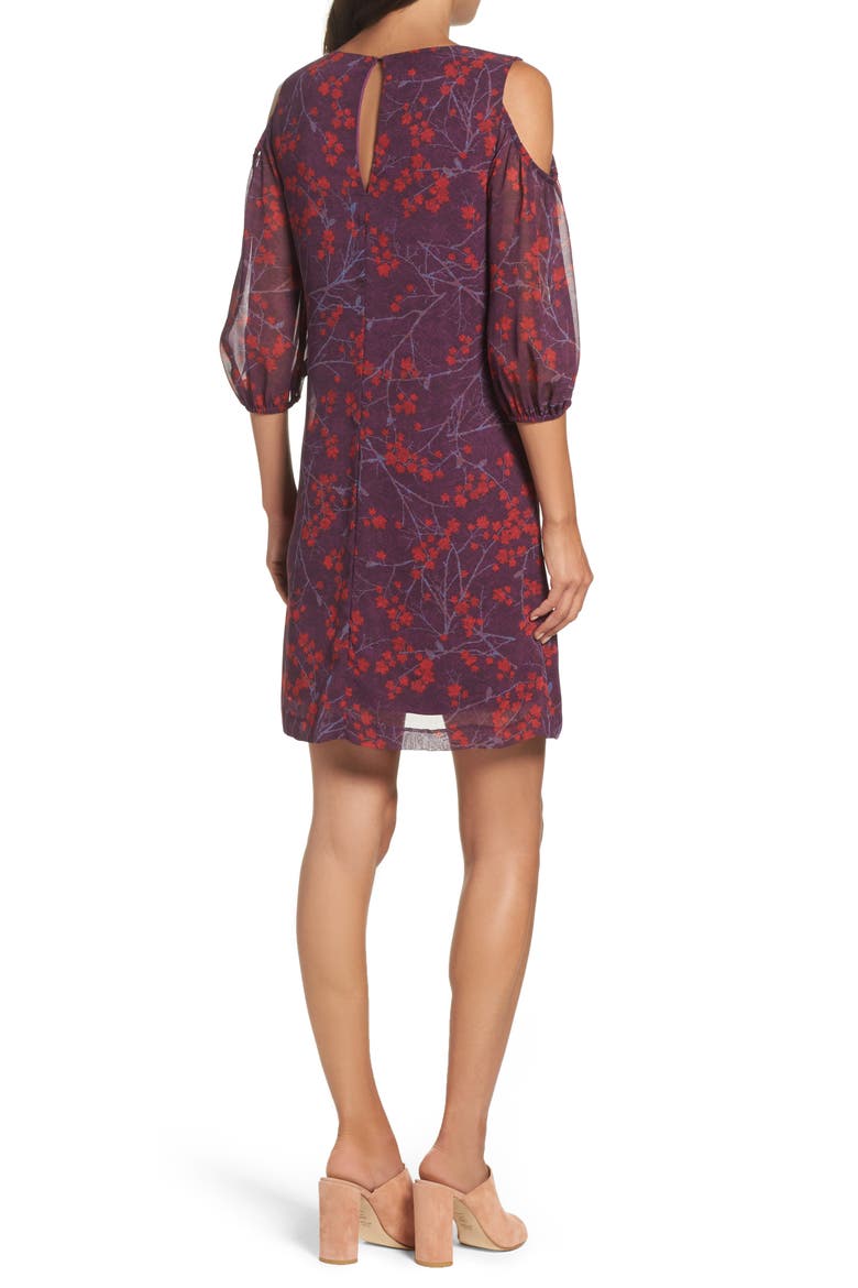 Cold Shoulder Shift Dress, Alternate, color, RED/ MERLOT