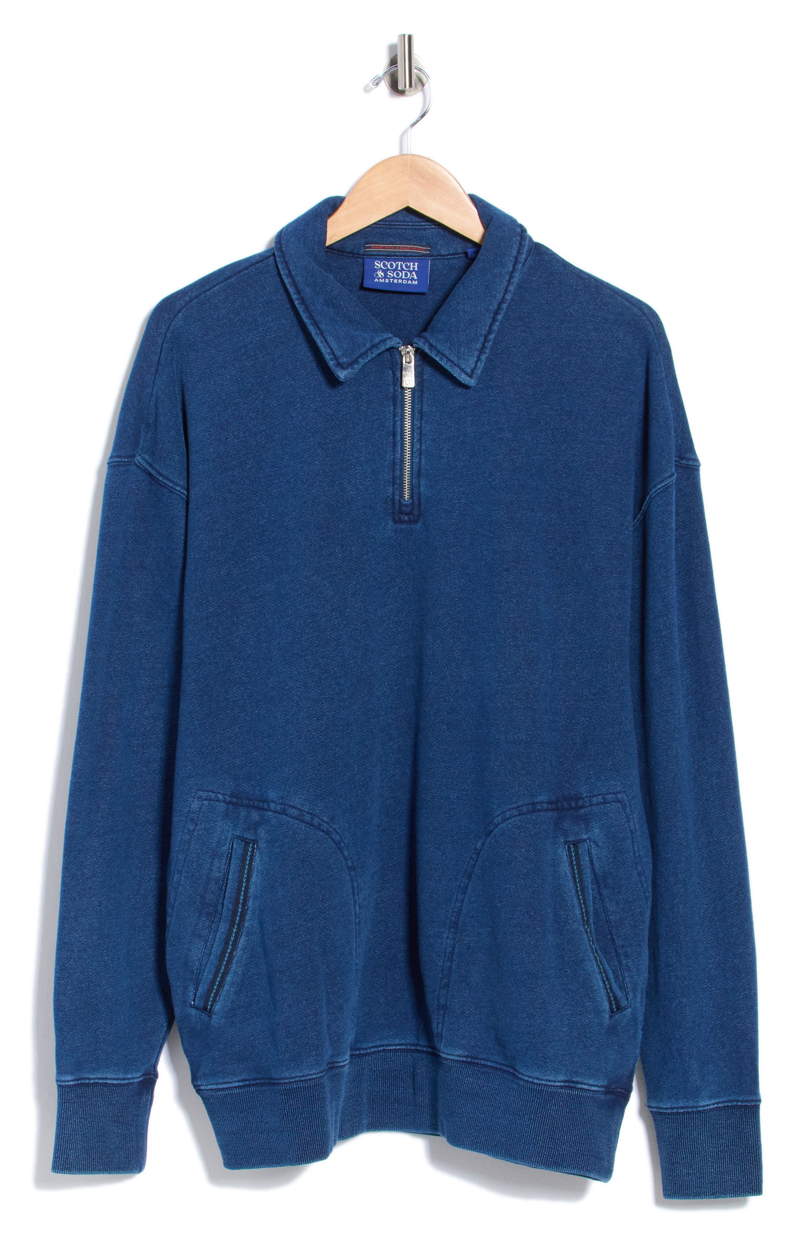 Scotch & Soda Washed Quarter-zip Sweatshirt In Navy