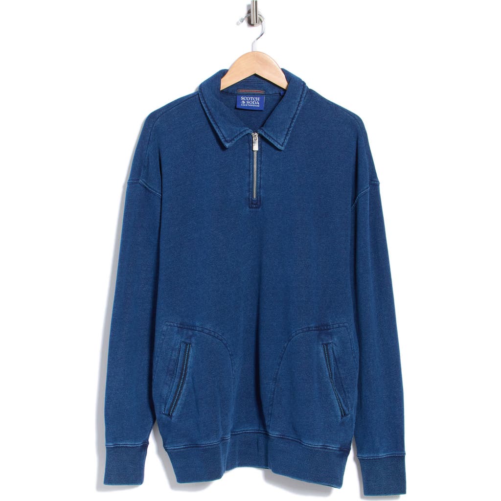 Scotch & Soda Washed Quarter-zip Sweatshirt In Navy