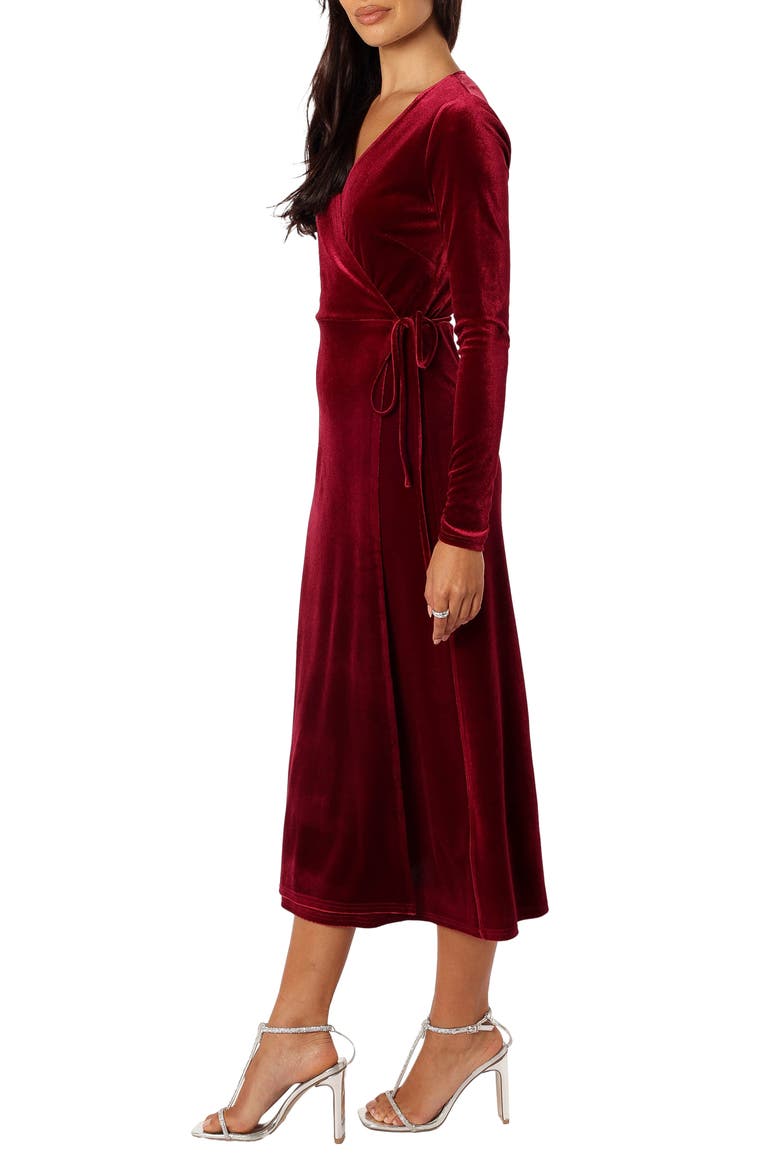 Darby Long Sleeve Velvet Midi Wrap Dress, Alternate, color, BURGUNDY