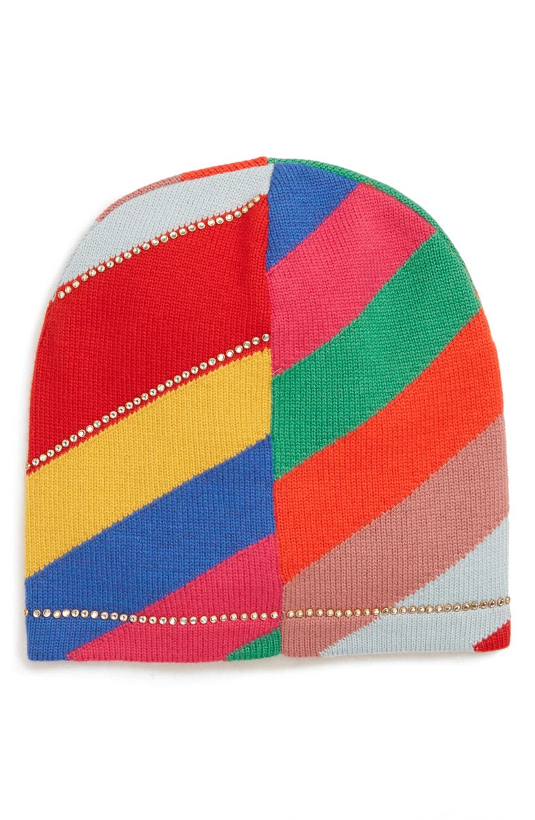 Gucci Crystal Logo Stripe Wool Beanie, Alternate, color, 