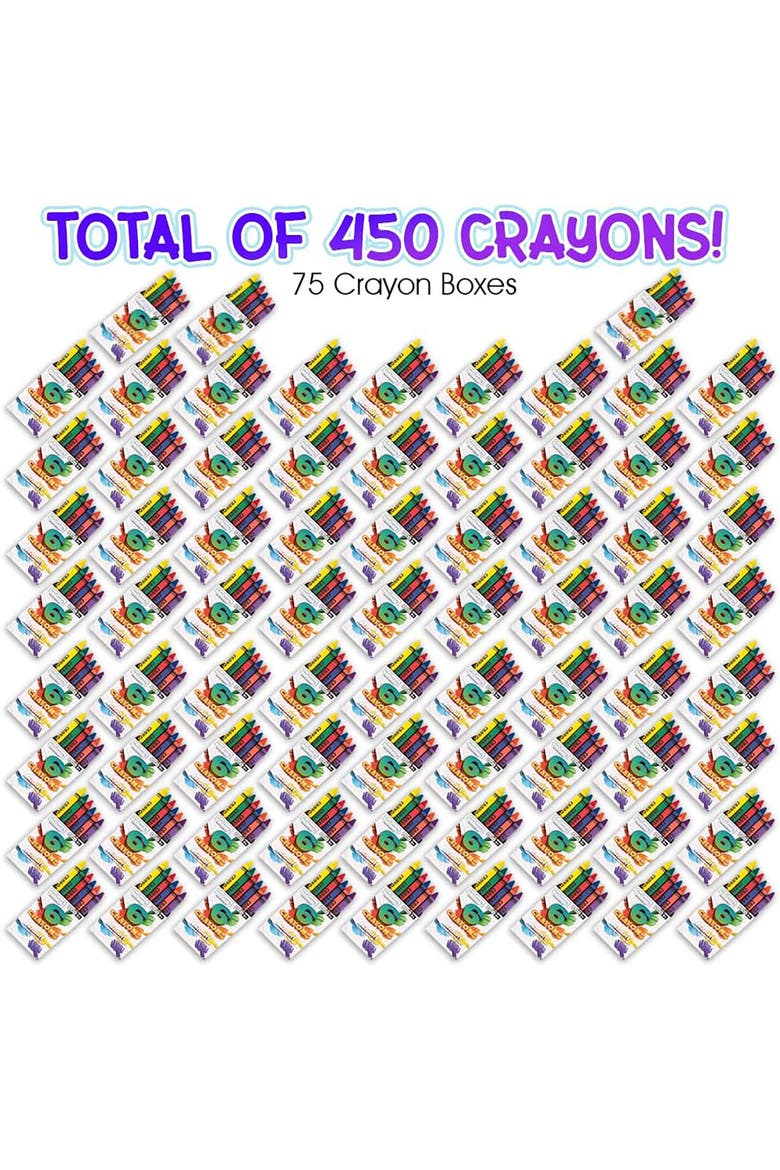 Crayons Bulk Set 75 Packs (450 Total), 6 Count Boxes, Alternate, color, Multicolored