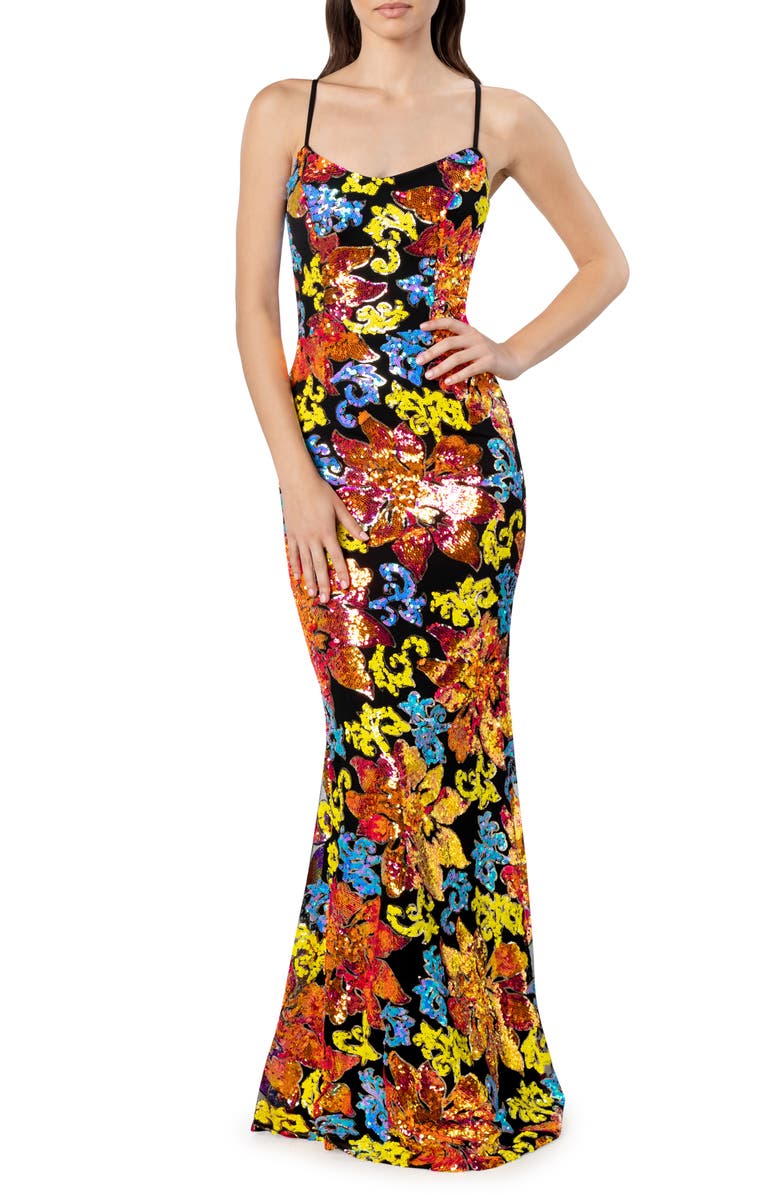 Dress the Population Giovanna Sequin Floral Mermaid Gown, Main, color, 