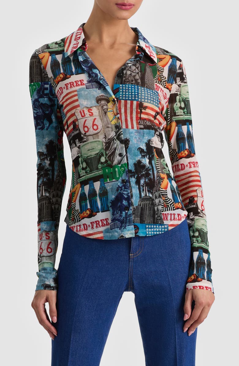 Alice + Olivia Jade Mesh Shirt, Main, color, Open Road