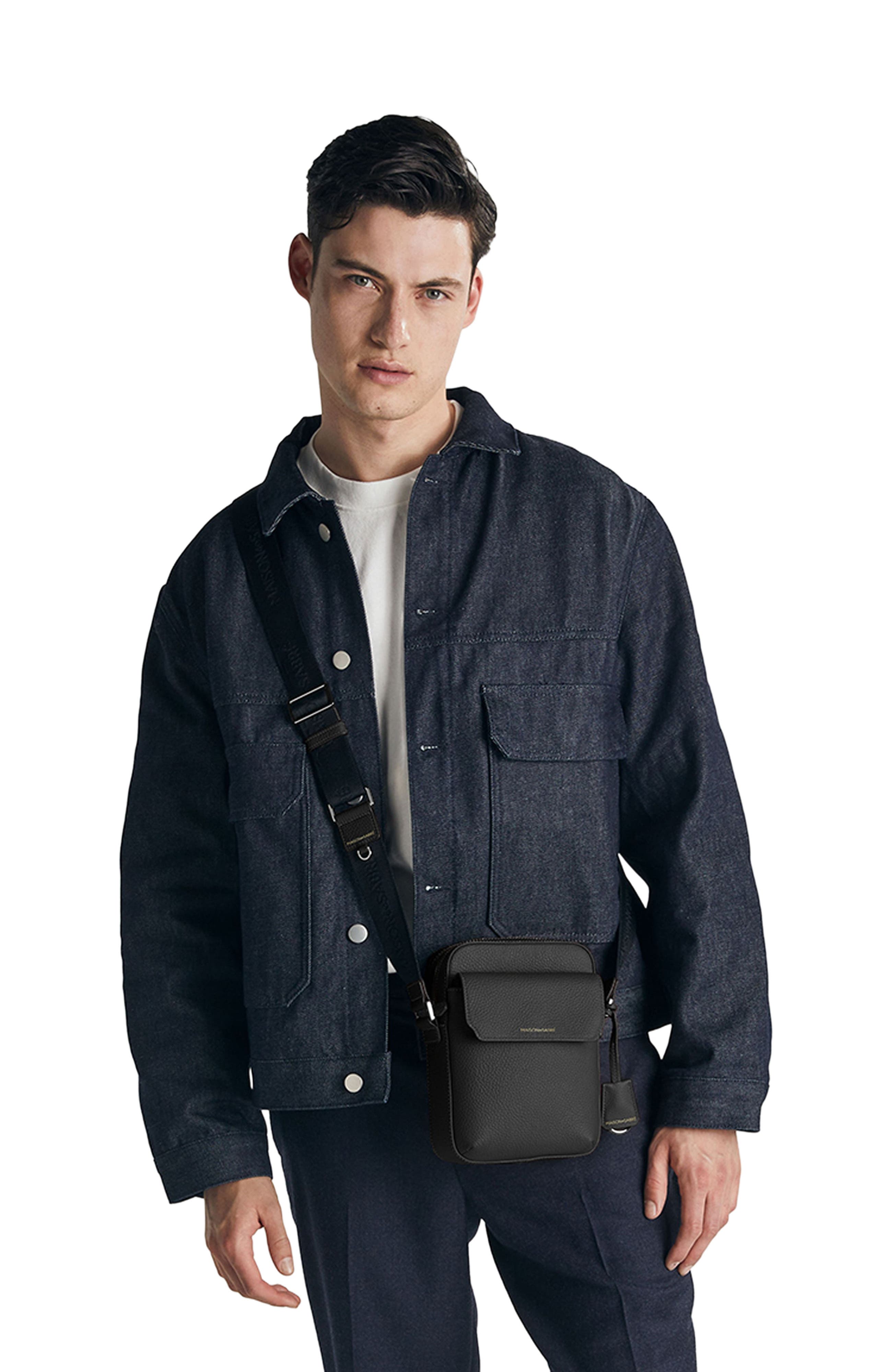 MAISON de SABRÉ Small Leather Messenger Bag, Alternate, color, Black Caviar