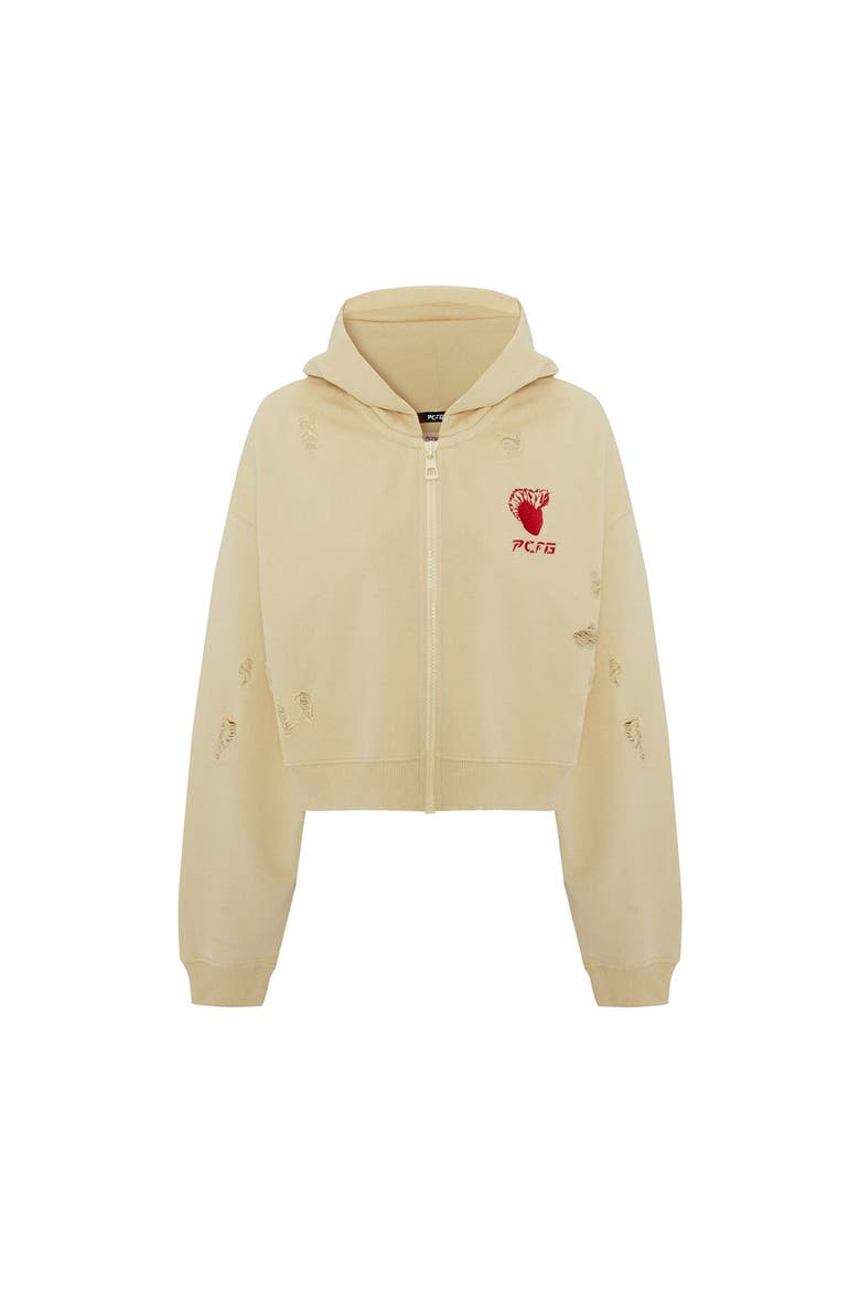 Cotton Destroyed Zip Up Hoodie, Main, color, Chino Green