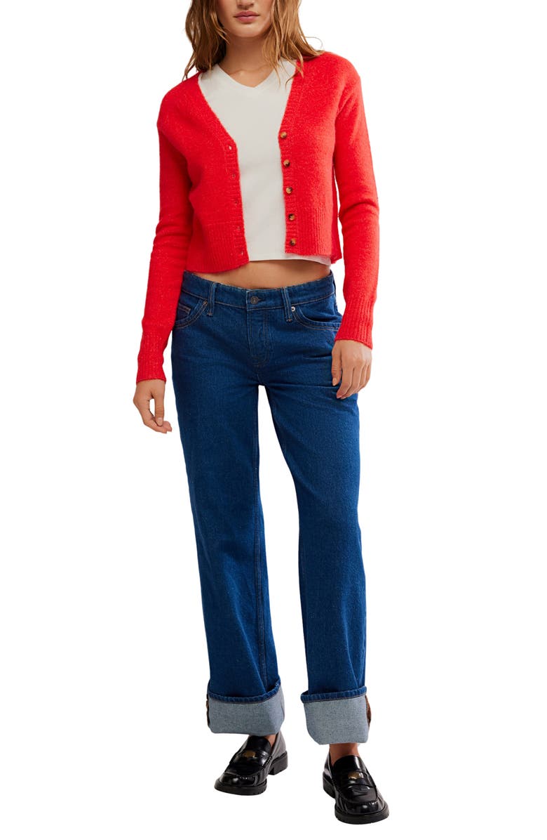 Free People School Girl Crop Cardigan, Alternate, color, Cherry Pop Melange